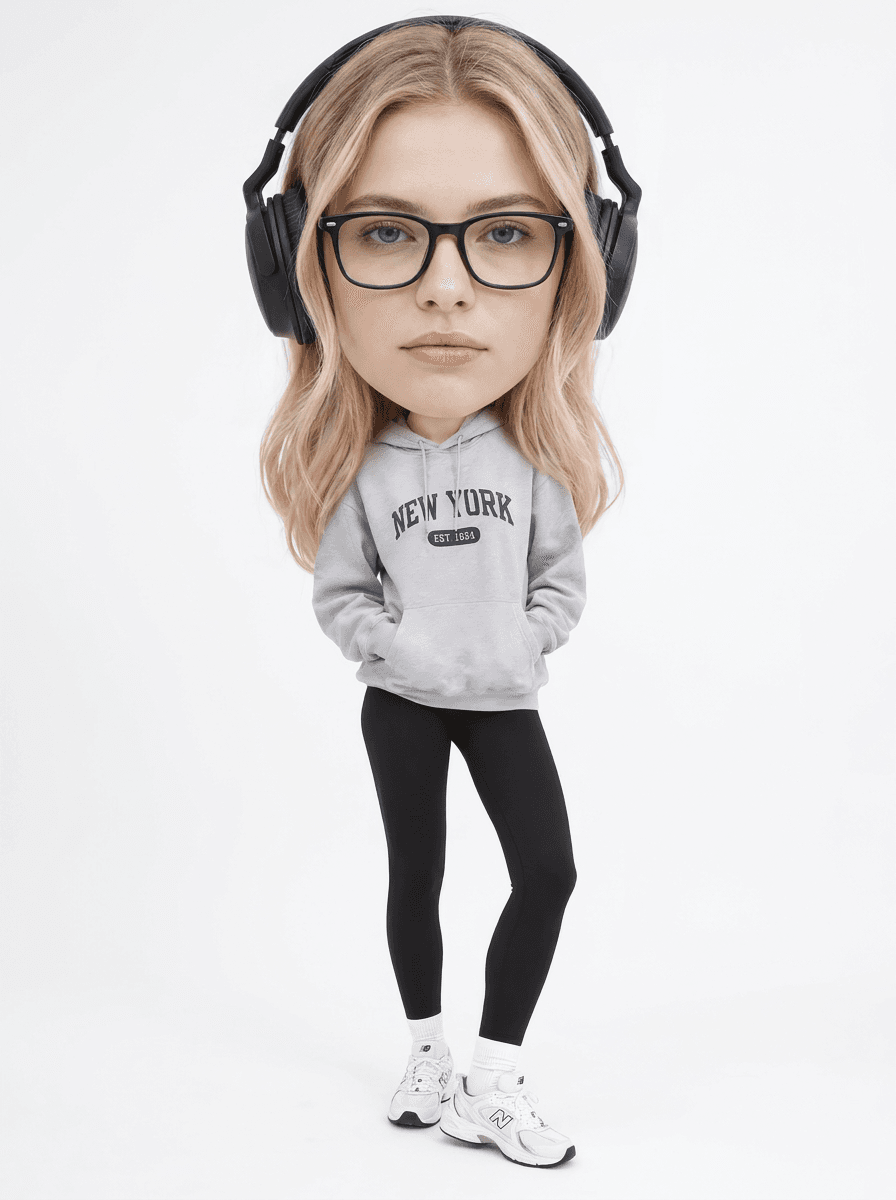 Exaggerated oversized head and tiny body