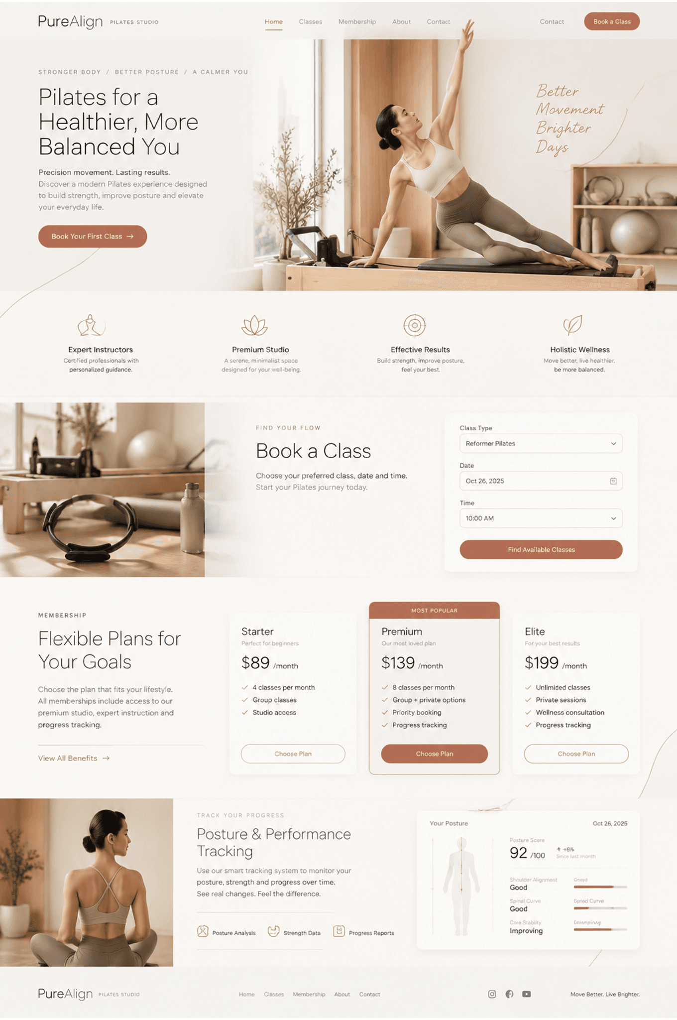 Pilates studio landing page UI design